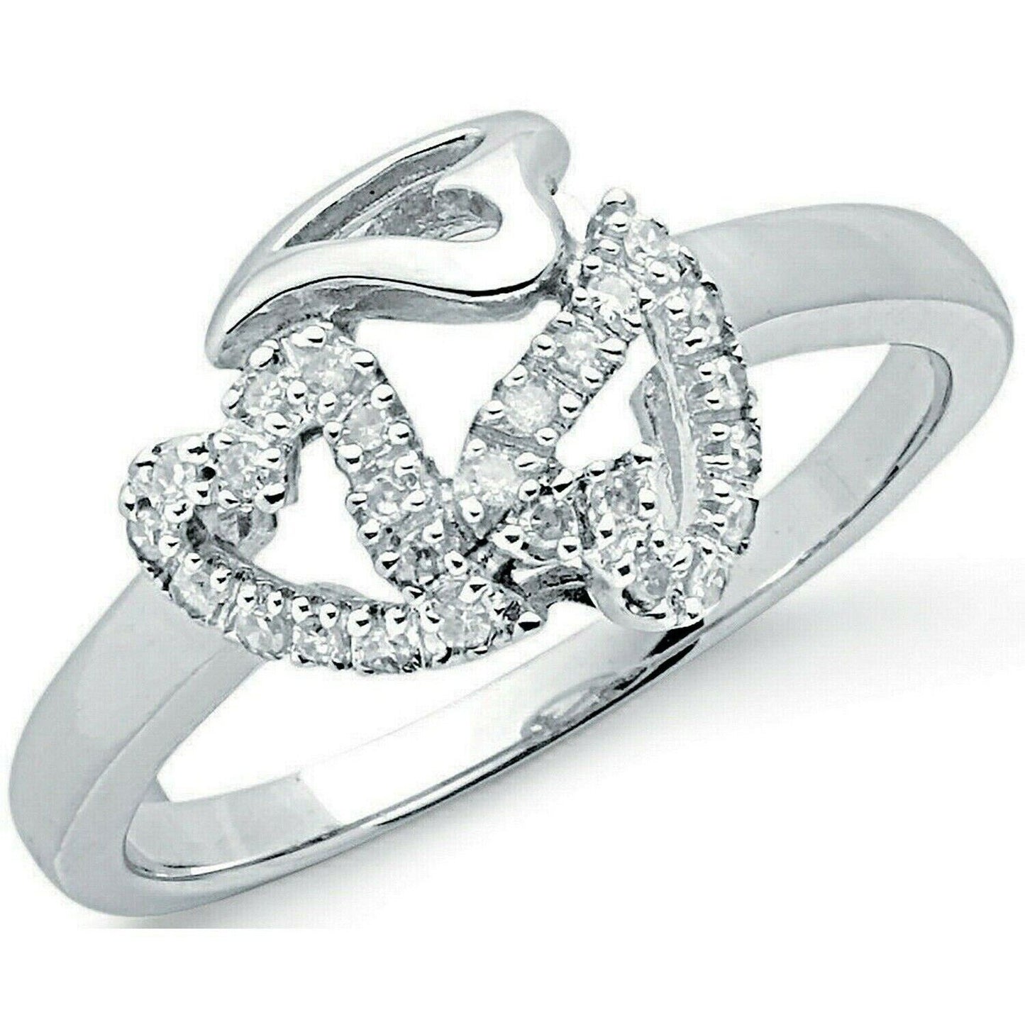 Real Diamond Three Heart Ring Solid White Gold Three Hearts Engagement 