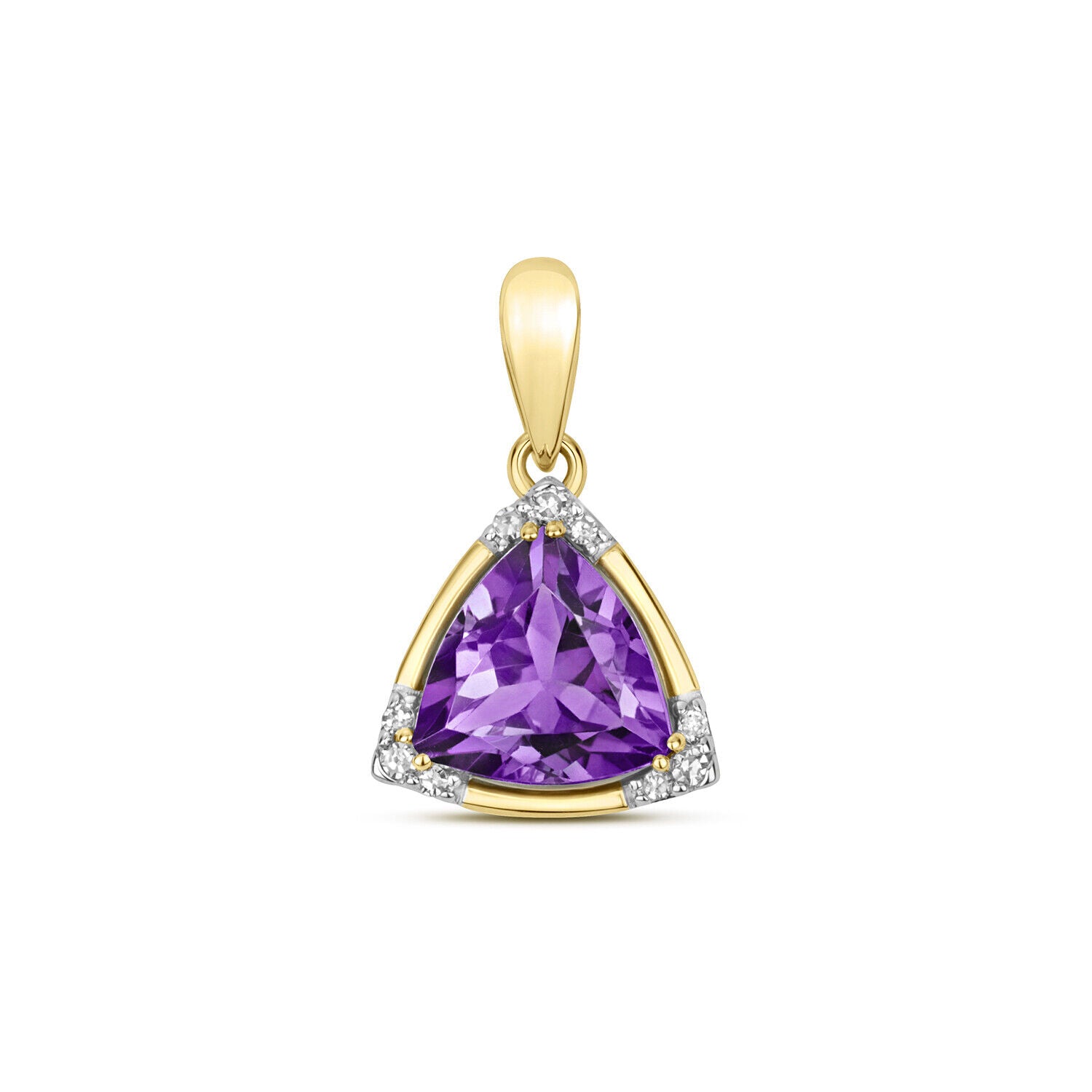 Amethyst and Diamond Trillion Pendant 9ct Yellow Gold Necklace Real Stones