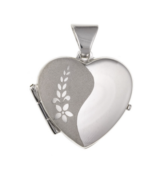 Flower Design Heart Locket Solid Sterling Silver 925 Hallmark 16mm