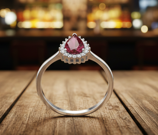Sterling Silver Ruby Pear Cluster Ring 925 Hallmark Engagement Size K - S