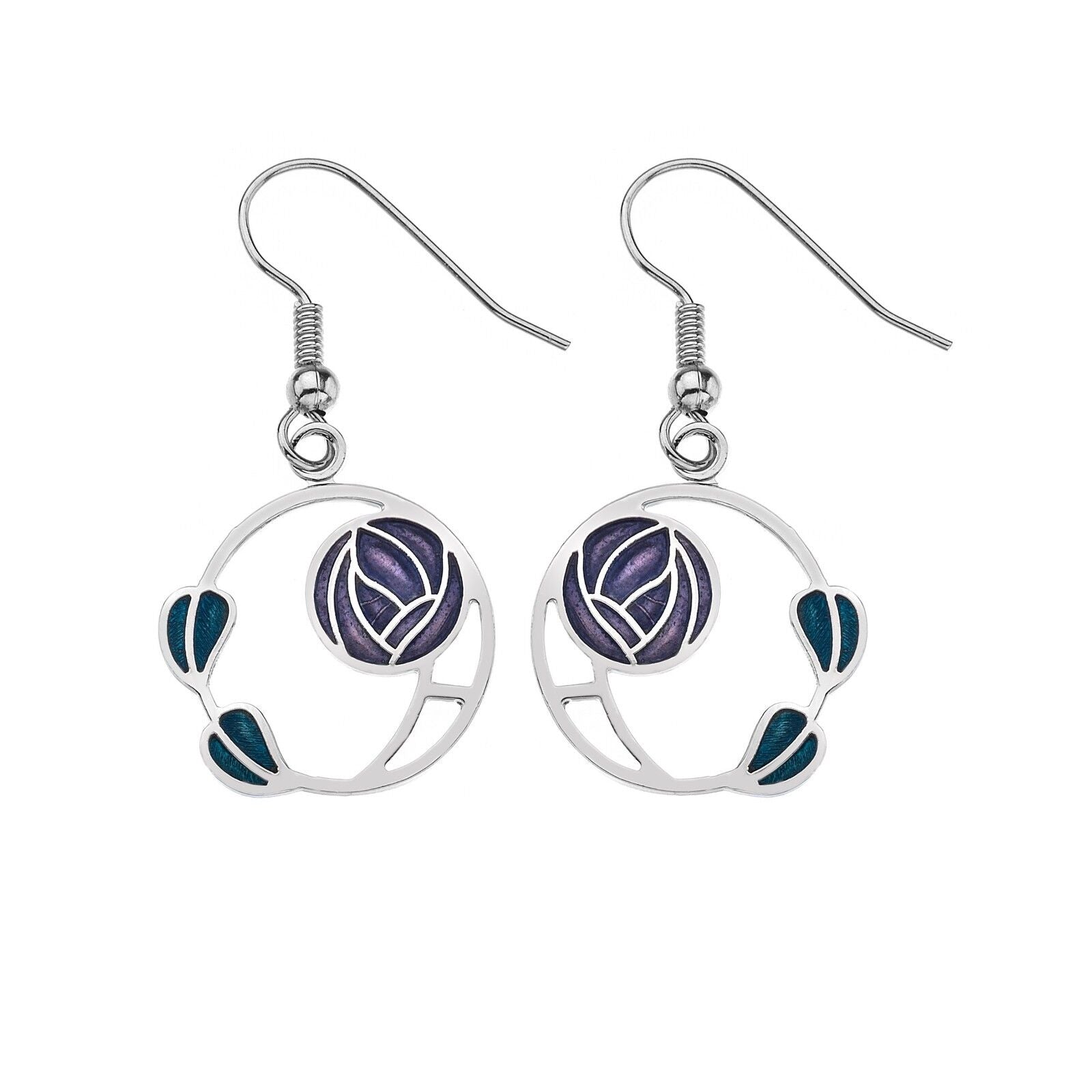 Mackintosh Rose and Leaves Earrings Drop Drops Silver Plated Branded Packaging
