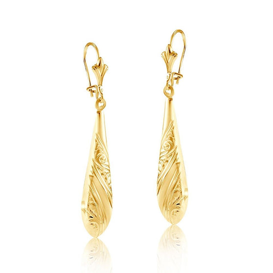 Patterned Drop Earrings 9ct Yellow Gold Drops 44mm Hallmarked