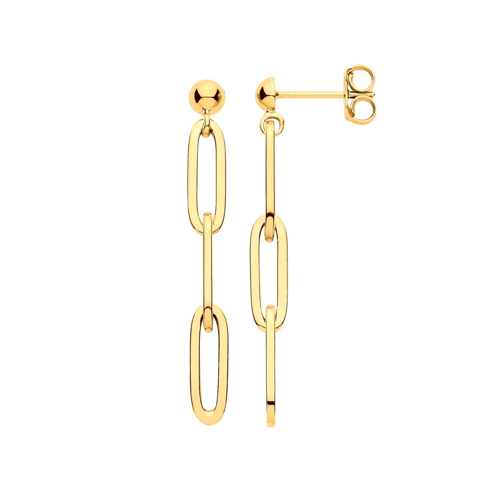 Paper Clip Drop Earrings 9ct Yellow Gold Drops Hallmarked