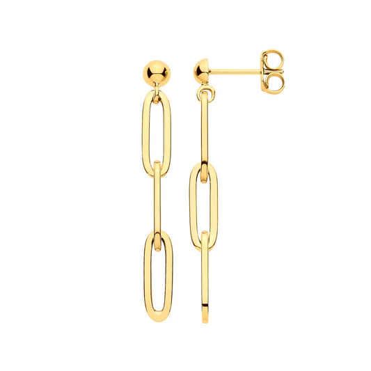Paper Clip Drop Earrings 9ct Yellow Gold Drops Hallmarked