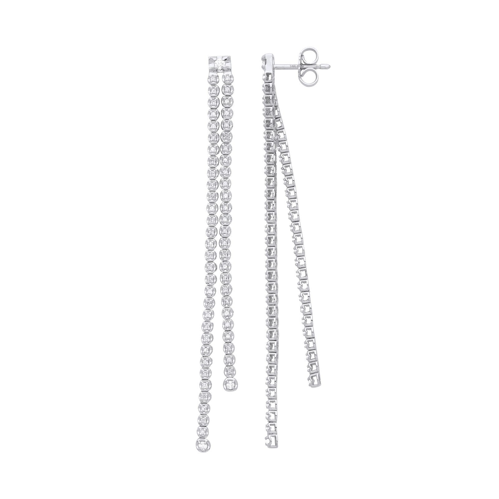 18ct White Gold Double Row 0.50ctw Drop Earrings 70mm Drop Hallmarked