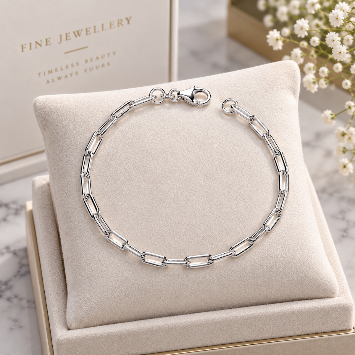 Sterling Silver Paperclip Link Chain Bracelet Lobster Clasp Elegant Jewellery