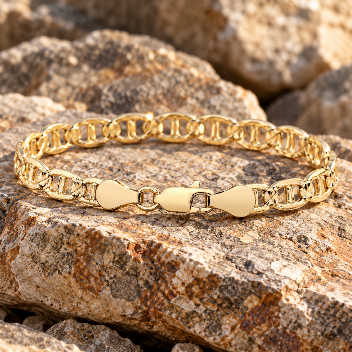 18ct Gold Men's Anchor Mariner Bracelet on Solid Silver Diamond Cut Hallmarked