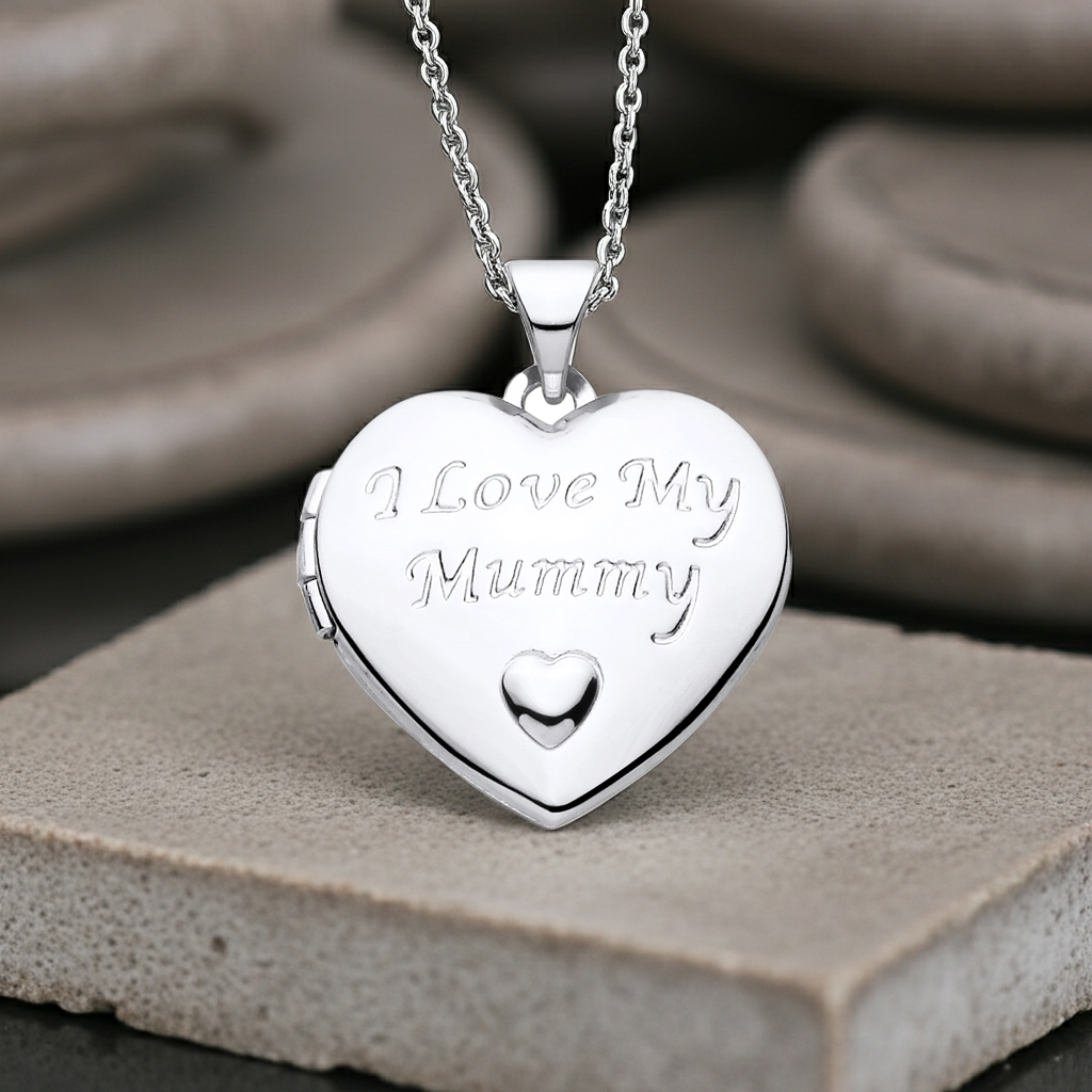 Mummy Heart Locket Solid Sterling Silver 925 Hallmark 18" Chain Mothers Day