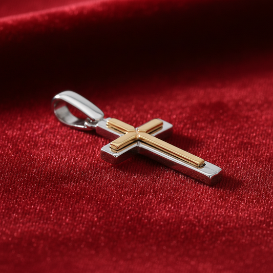 18ct Gold Cross Pendant on Solid Sterling Silver 925 Hallmark 18" Chain