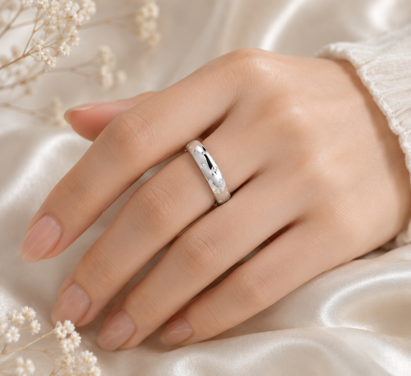Modern Zircon Studded Bombay Dome Ring Solid Sterling Silver