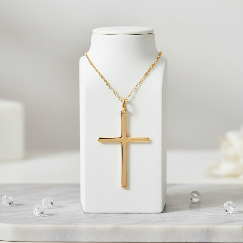 18ct Gold Ankh Cross Pendant on Sterling Silver 925 Hallmark 40mm 18" Chain