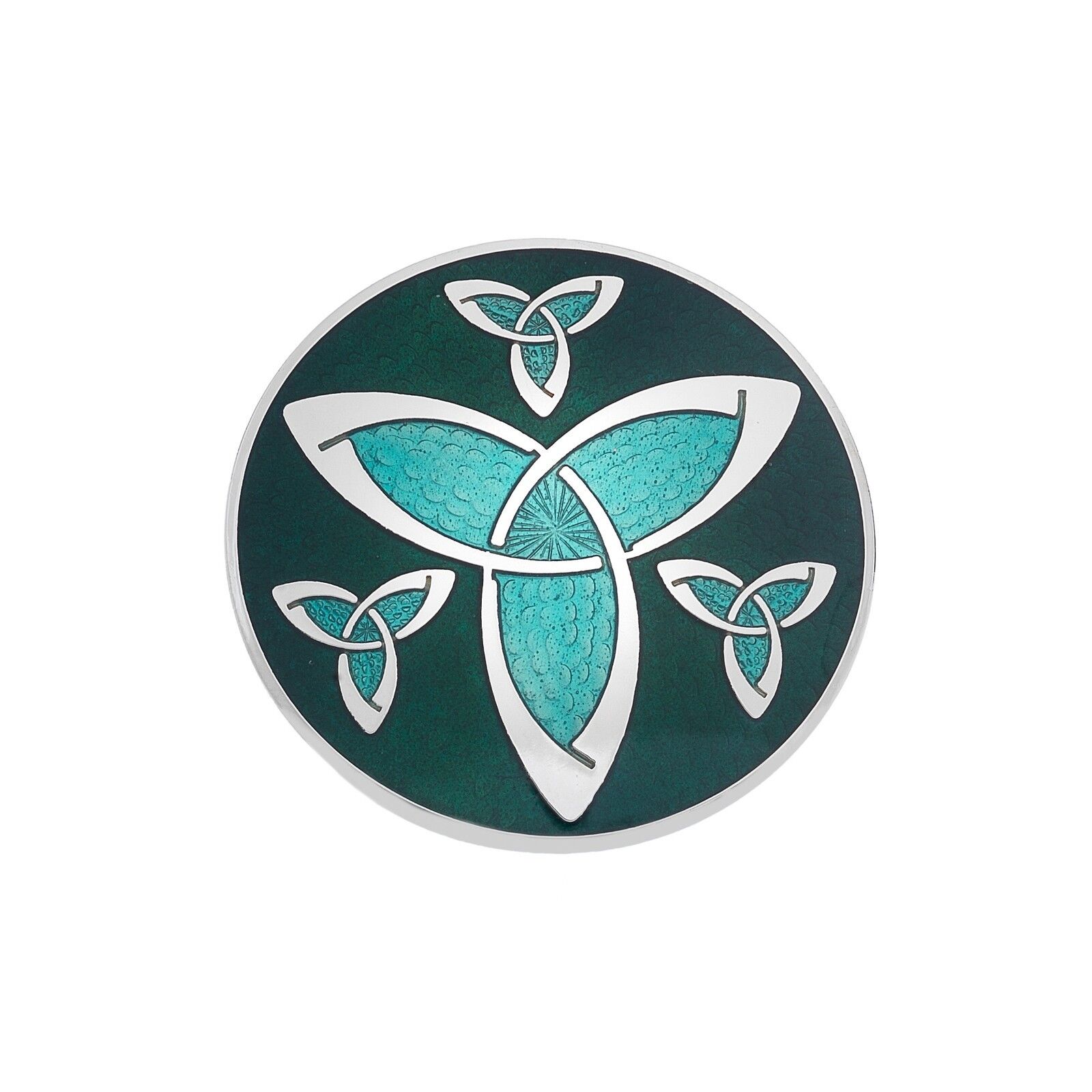 Celtic Trinity Knots Brooch Green Silver Plated Brand New Gift Packaging