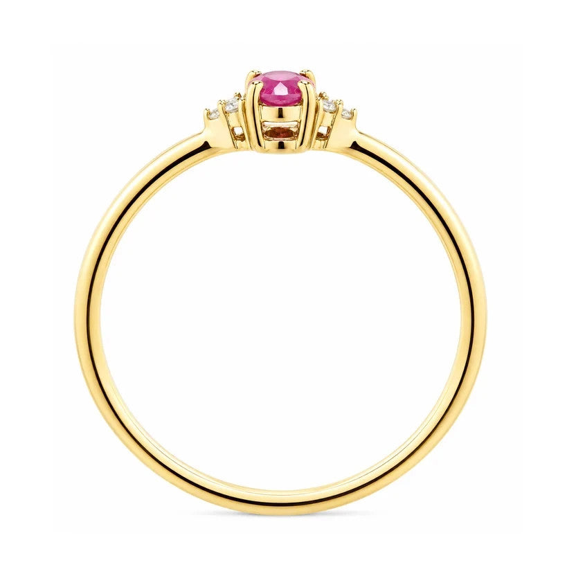 9ct Yellow Gold Ruby & Diamond Solitaire Ring Oval Cut Hallmarked