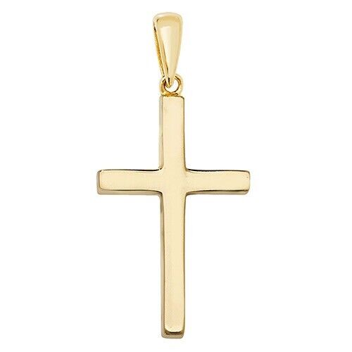 Solid Yellow Gold Cross Pendant 28x18mm Medium Religious Christian Christening
