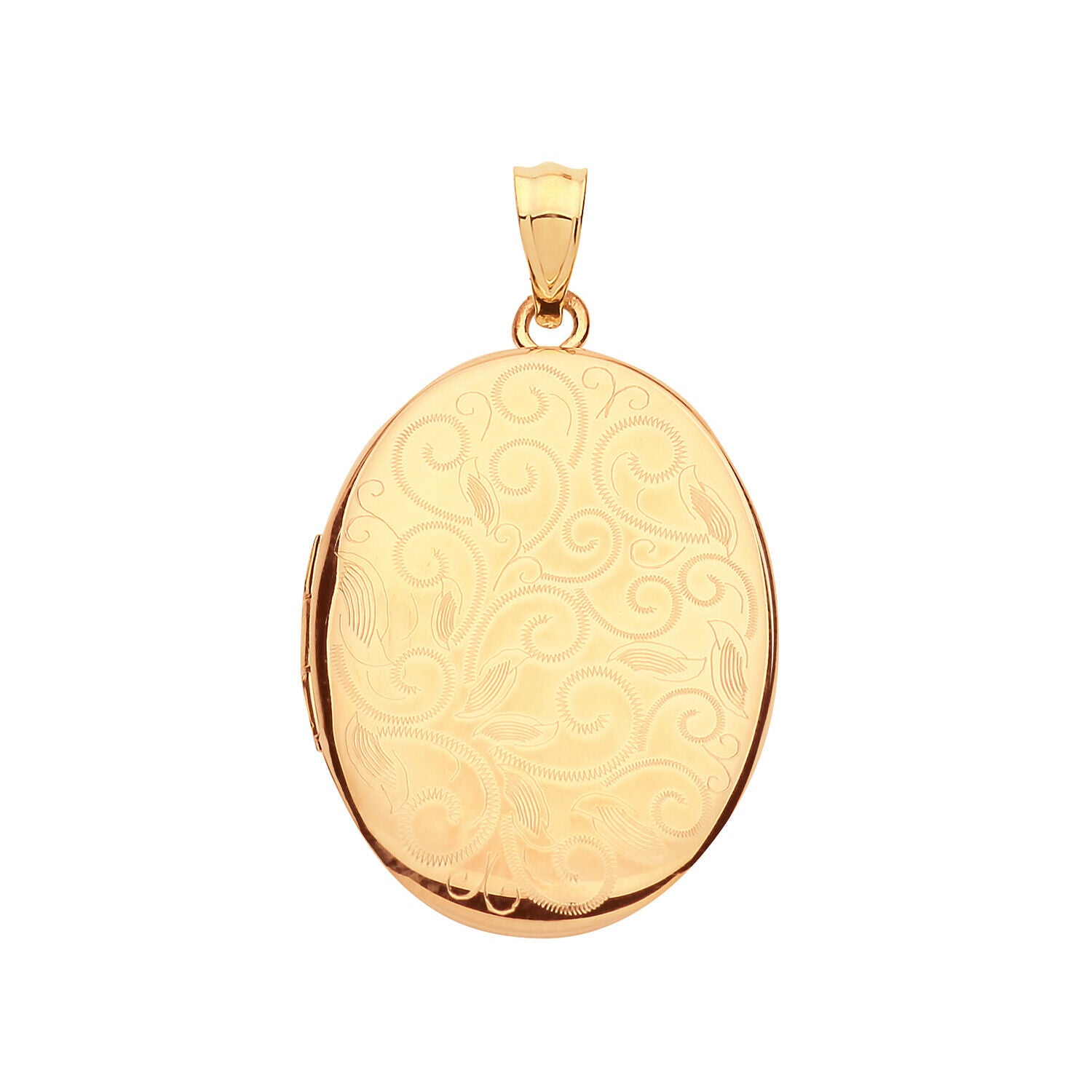 Yellow Gold Oval Locket Solid 9 Carat Hallmarked Scroll Pattern British Made