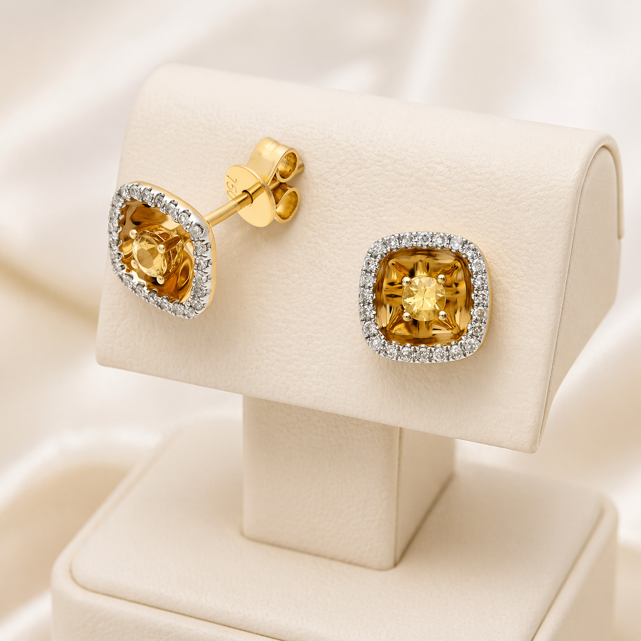 Natural Yellow Sapphire and Diamond Earrings Solid 18ct Yellow Gold Hallmarked