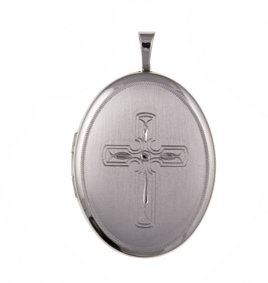Cross Oval Locket Solid Sterling Silver 925 Hallmark 26 x 20mm