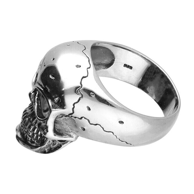 Oxidised Large Grinning Skull Ring Solid Sterling Silver Hallmarked