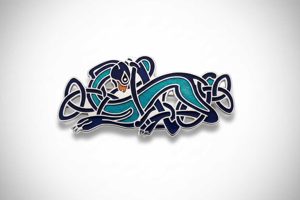 Celtic Dog Brooch Silver Plated Blue Brand New Gift Packaging