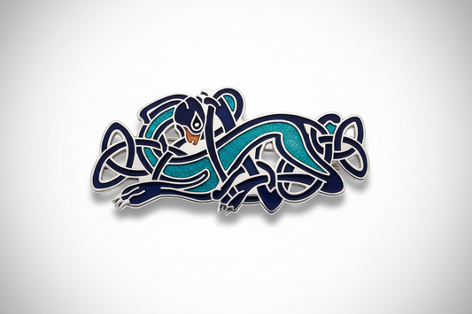 Celtic Dog Brooch Silver Plated Blue Brand New Gift Packaging