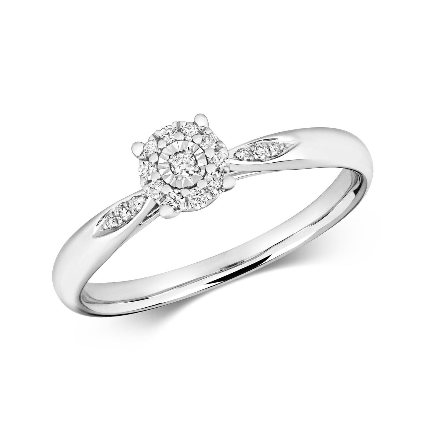 9ct White Gold Real Diamond Ring Illusion Solitaire Engagement