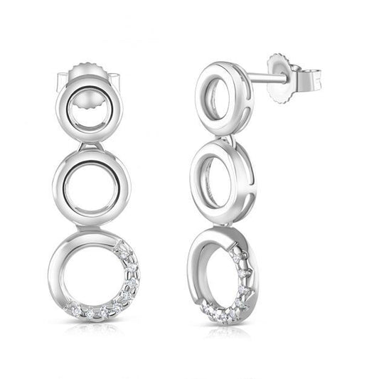 9ct White Gold Three Circle Diamond Drop Earrings 22mm Length Hallmarked