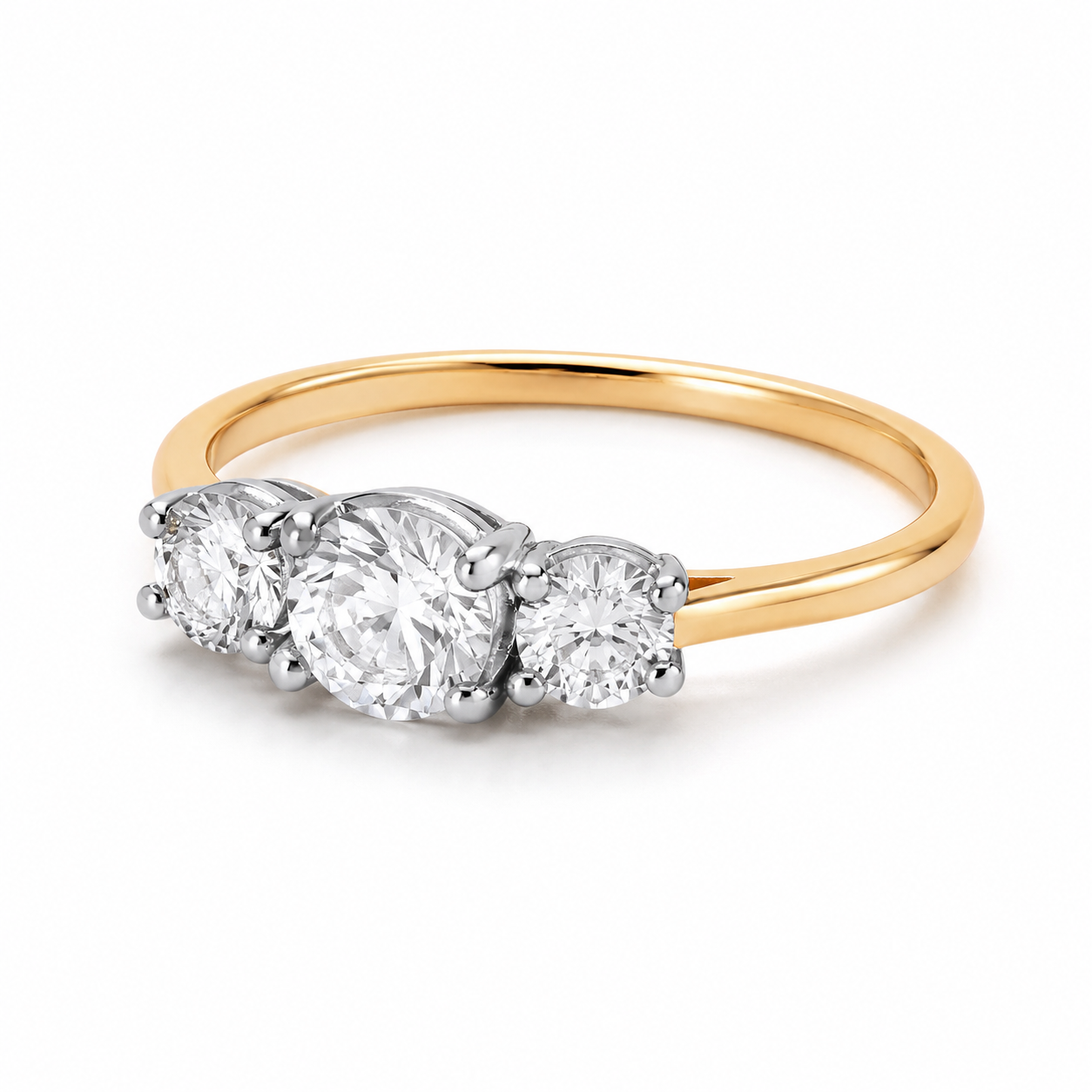 18ct Gold Three Stone Trilogy Ring on Sterling Silver 925 Hallmark Size J - V