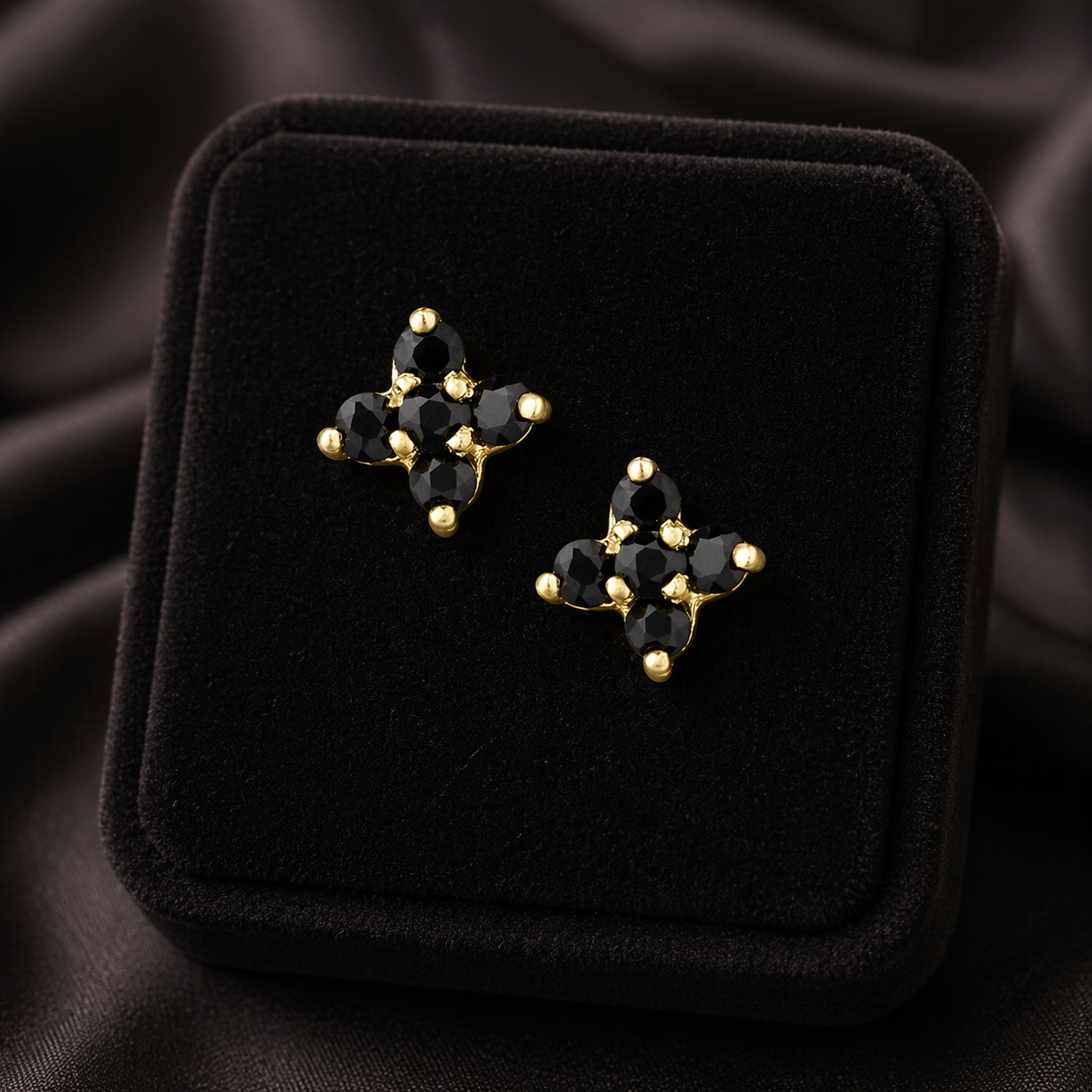 Natural Sapphire Cluster Stud Earrings 9ct Yellow Gold Hallmarked