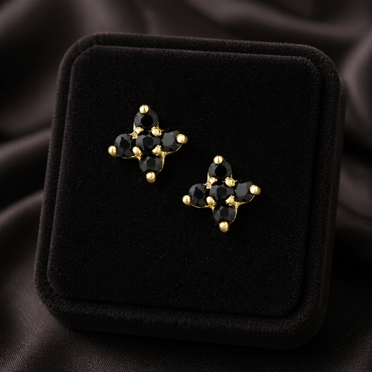 Natural Sapphire Cluster Stud Earrings 9ct Yellow Gold Hallmarked