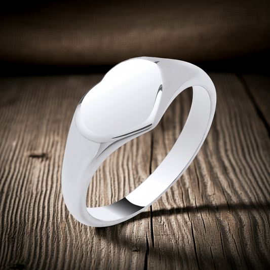 Plain Heart Signet Ring Solid Sterling Silver 925 Hallmark Size K - S