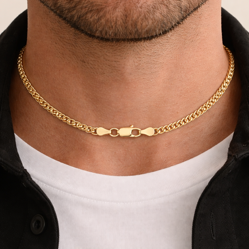 18ct Gold Double Curb Chain on Solid Silver 16" 5mm Wide British Made Hallmark