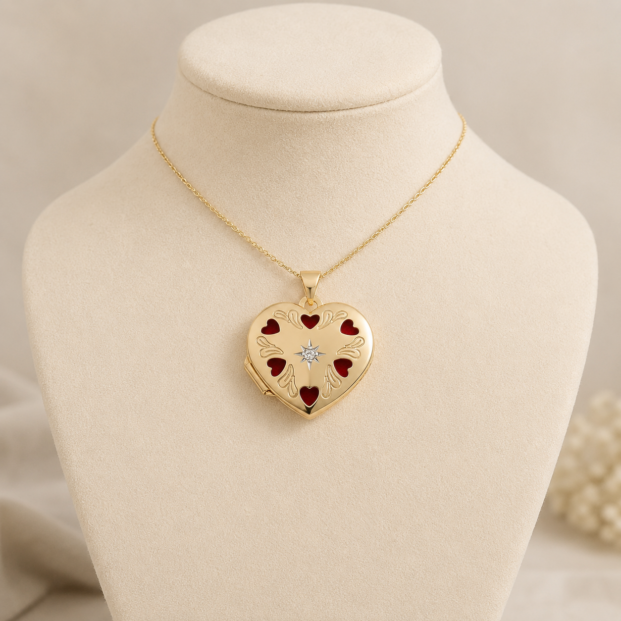 Heart Shape Locket Pendant With Real Diamond 18ct Gold on Solid Silver 18" Chain
