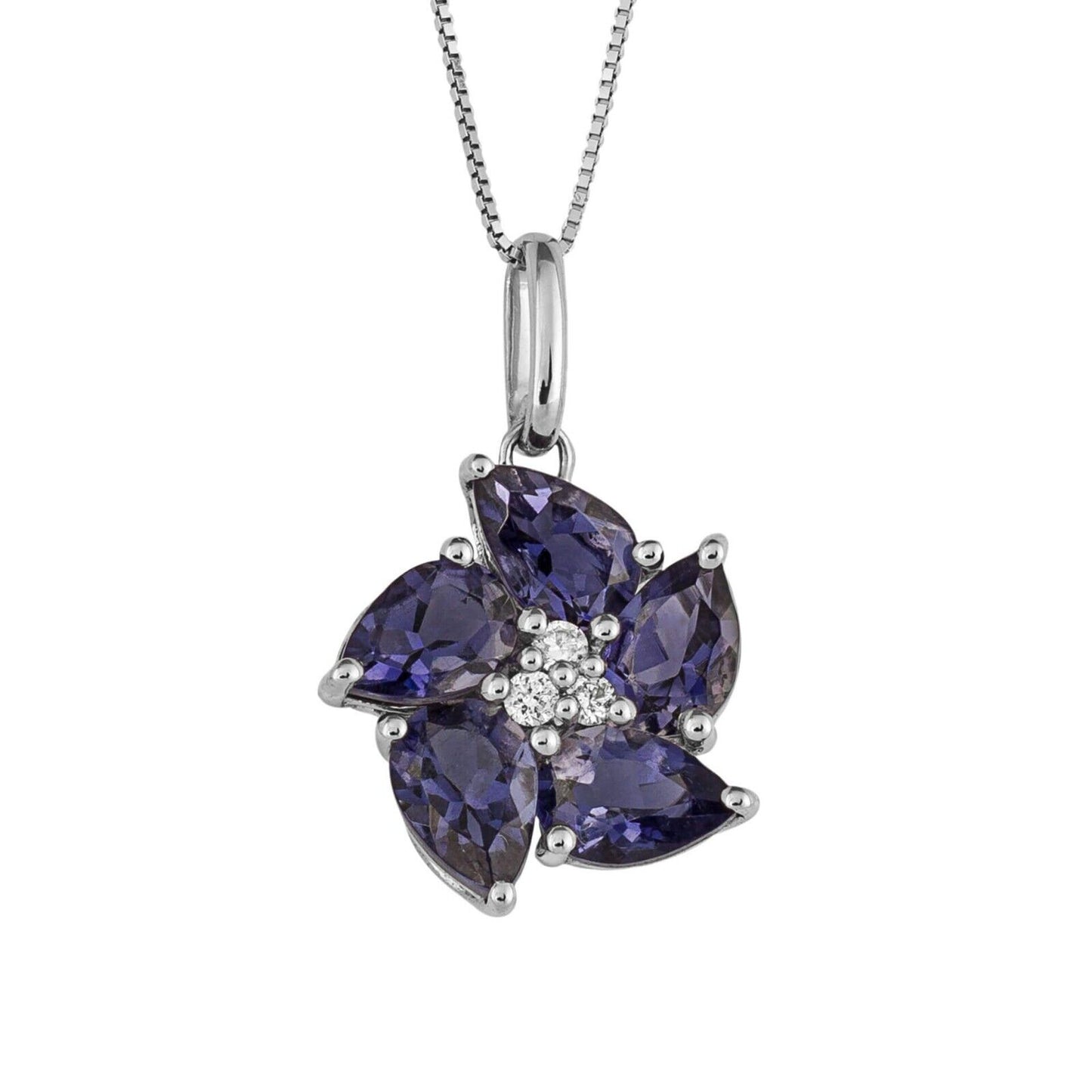 Iolite Diamond Peony Flower Set White Gold Pendant Earrings 16 18 or 20" Chain