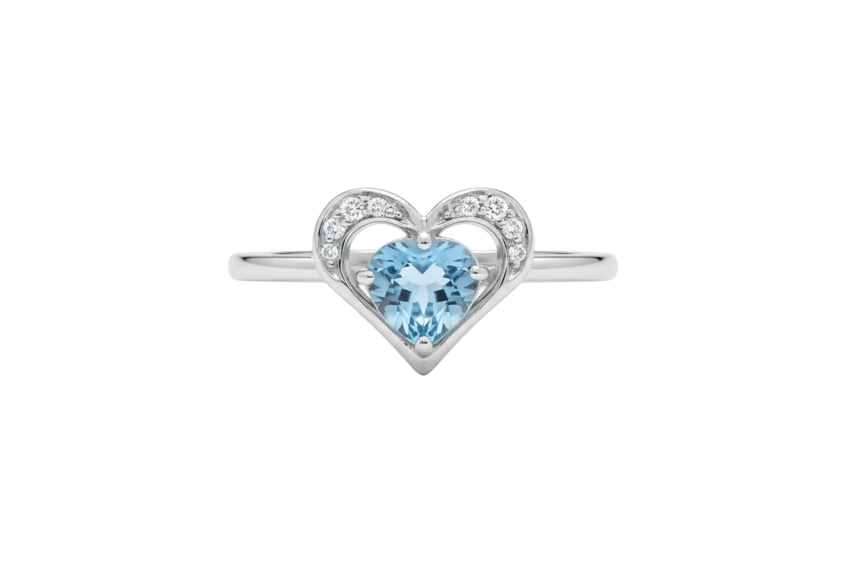 Blue Topaz and Diamond Ring Heart Solid Sterling Silver Ladies