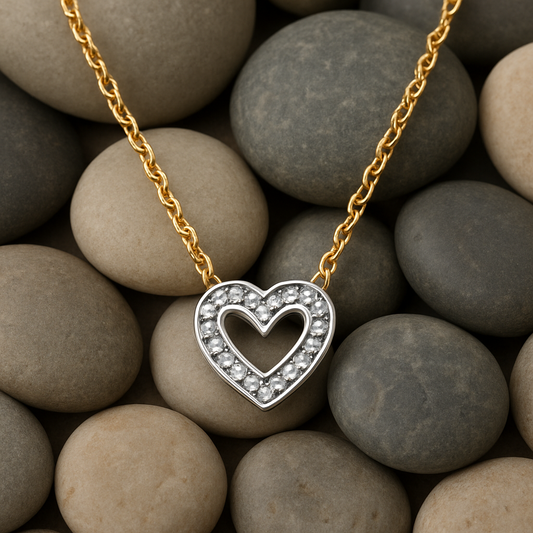 Natural Diamond Heart Necklace 18ct Gold on Solid Sterling Silver 16-18" Length