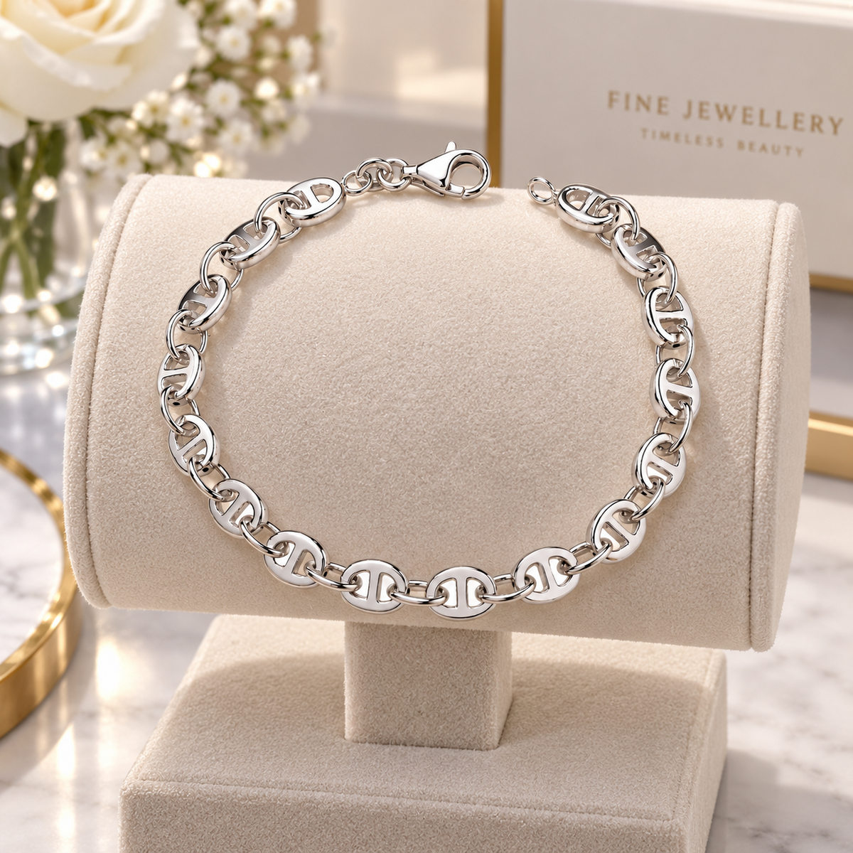 Sterling Silver Mariner Link Chain Bracelet Lobster Clasp 925 Elegant Jewellery