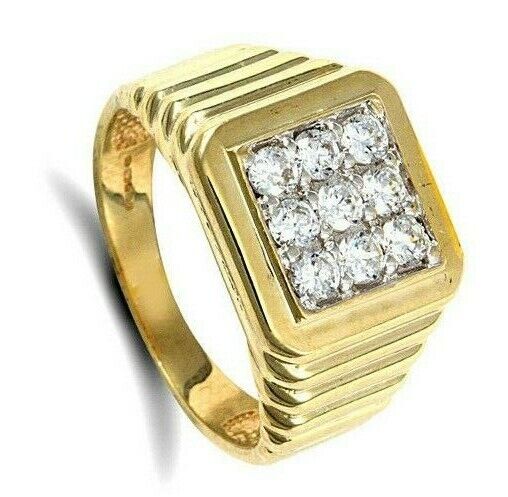 9ct yellow Gold Gents Square Signet Ring Gemstone Hallmarked