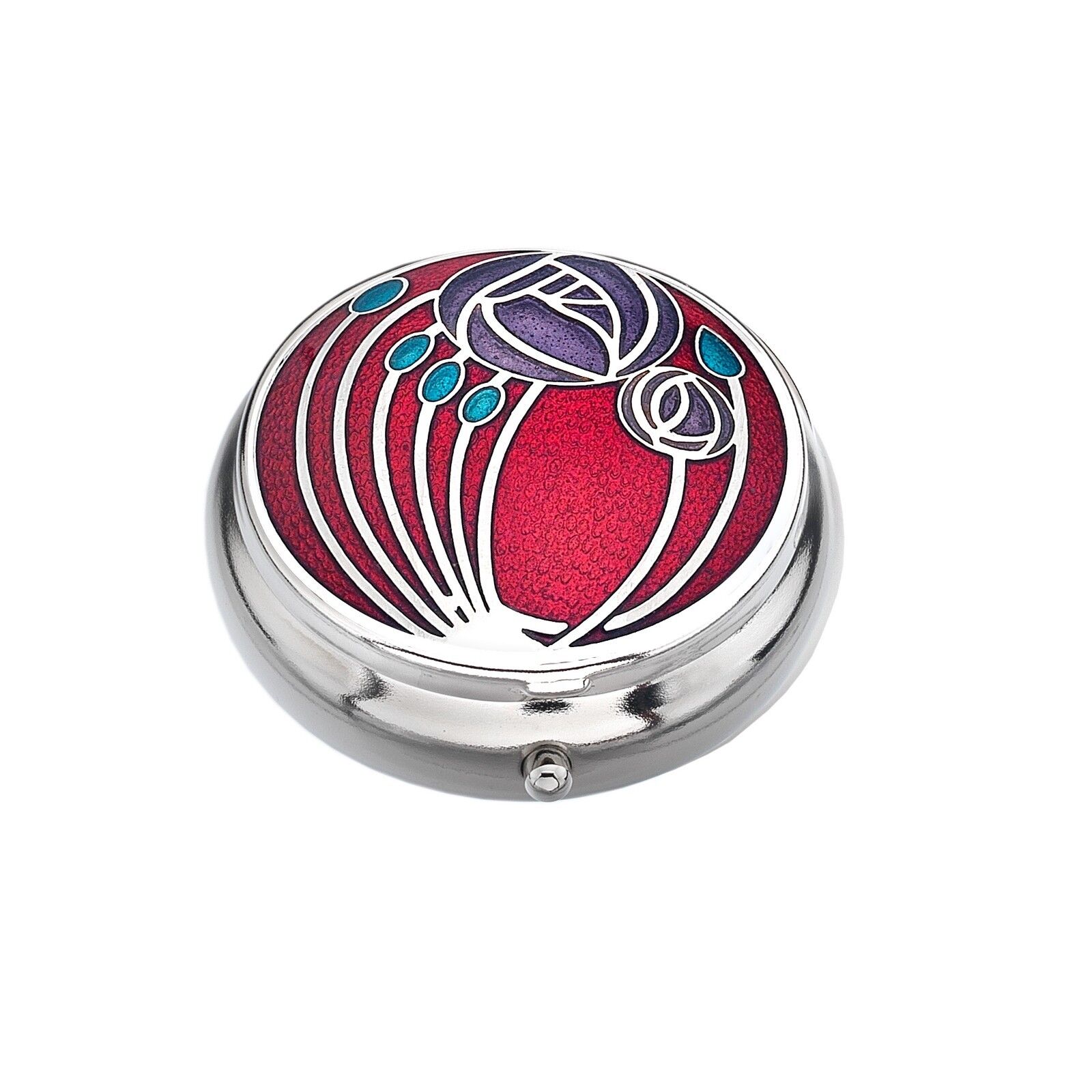 Pill Box Silver Plated Mackintosh Multi Rose Roses Red Brand New and Boxed