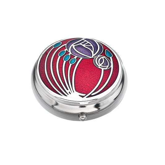 Pill Box Silver Plated Mackintosh Multi Rose Roses Red Brand New and Boxed