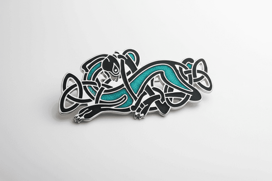 Celtic Dog Brooch Silver Plated Green Brand New Gift Packaging