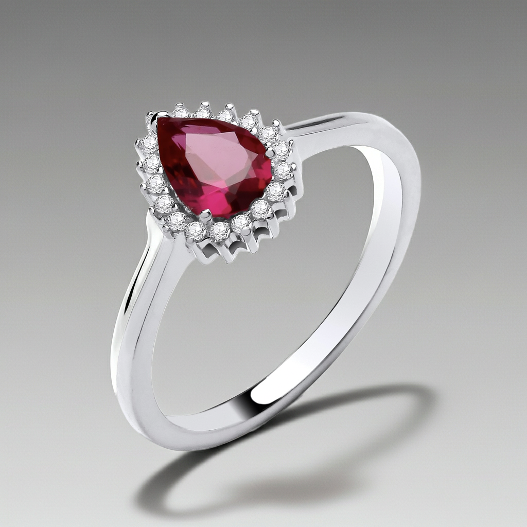Sterling Silver Ruby Pear Cluster Ring 925 Hallmark Engagement Size K - S