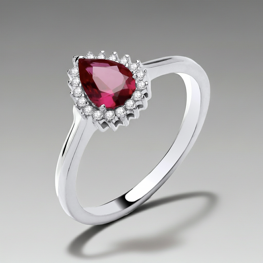 Sterling Silver Ruby Pear Cluster Ring 925 Hallmark Engagement Size K - S