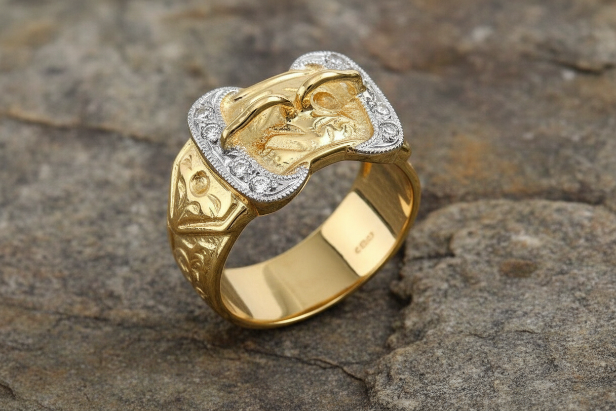 Men's Gold Buckle Ring Very Heavy Full Hallmark British Made Solid Yellow Gold