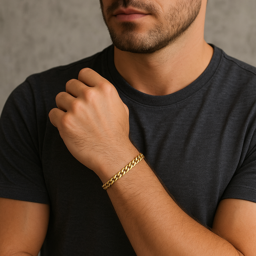 18ct Gold Gents Cuban Bracelet on Solid Silver 5.6mm British Made Hallmarked 8"