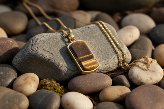 Fred Bennett Dog Tag with Natural Tiger's Eye 55cm N4547Y Free Engraving