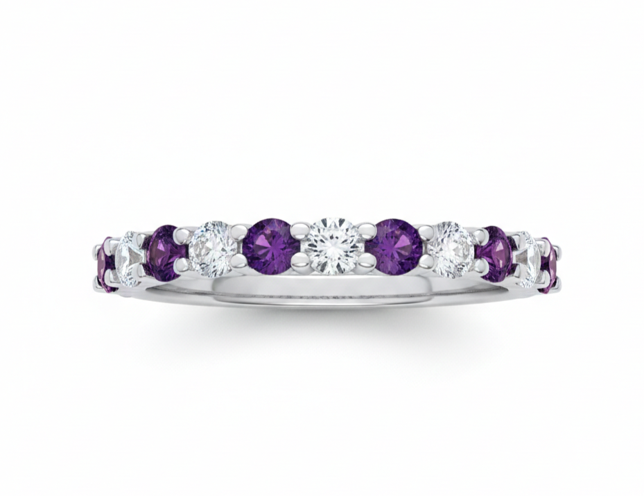 Sterling Silver Amethyst Eternity Ring Anniversary Band 925 Hallmark Size K - S