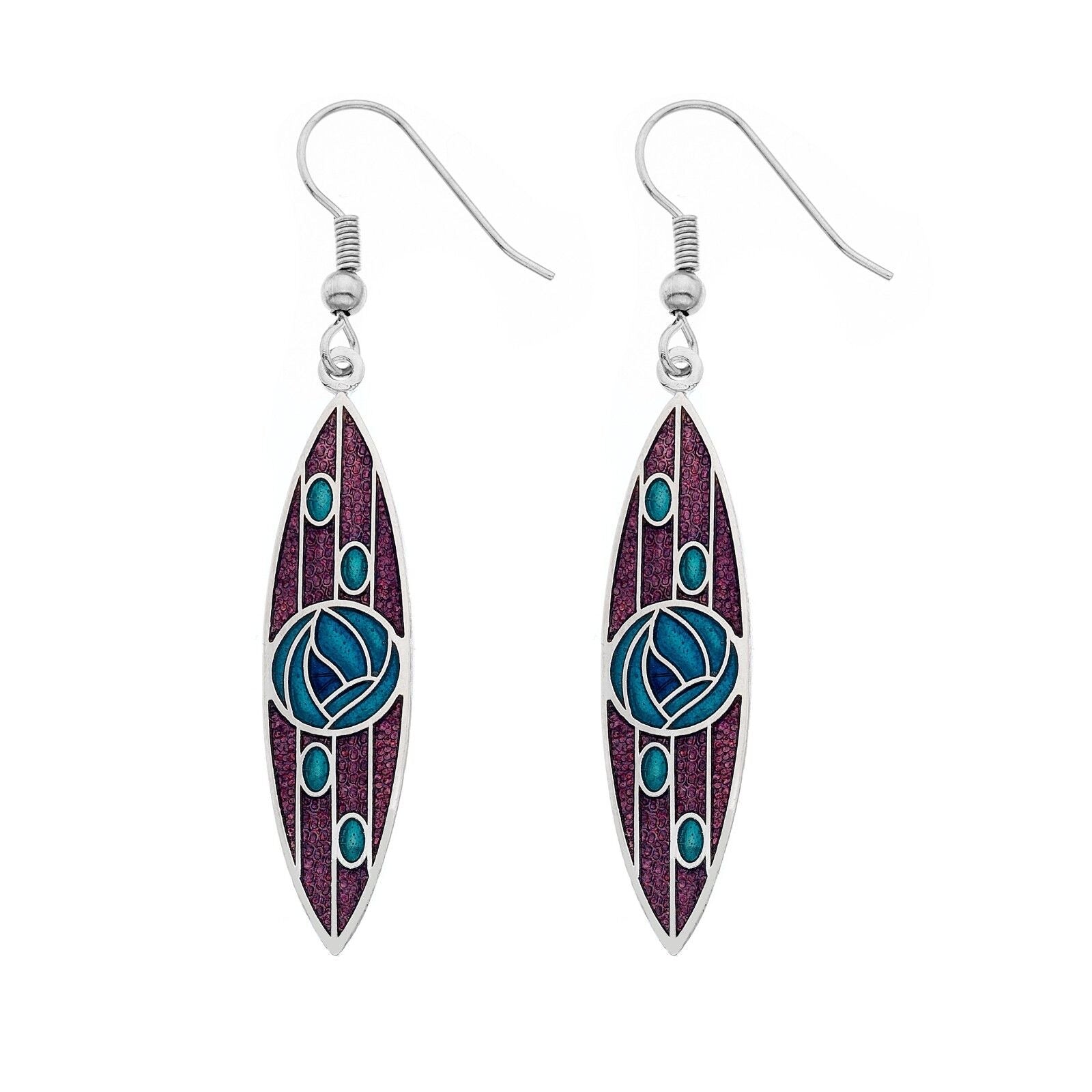 Mackintosh Rose Drop Earrings Marquise Shape Silver Plated Branded Packaging