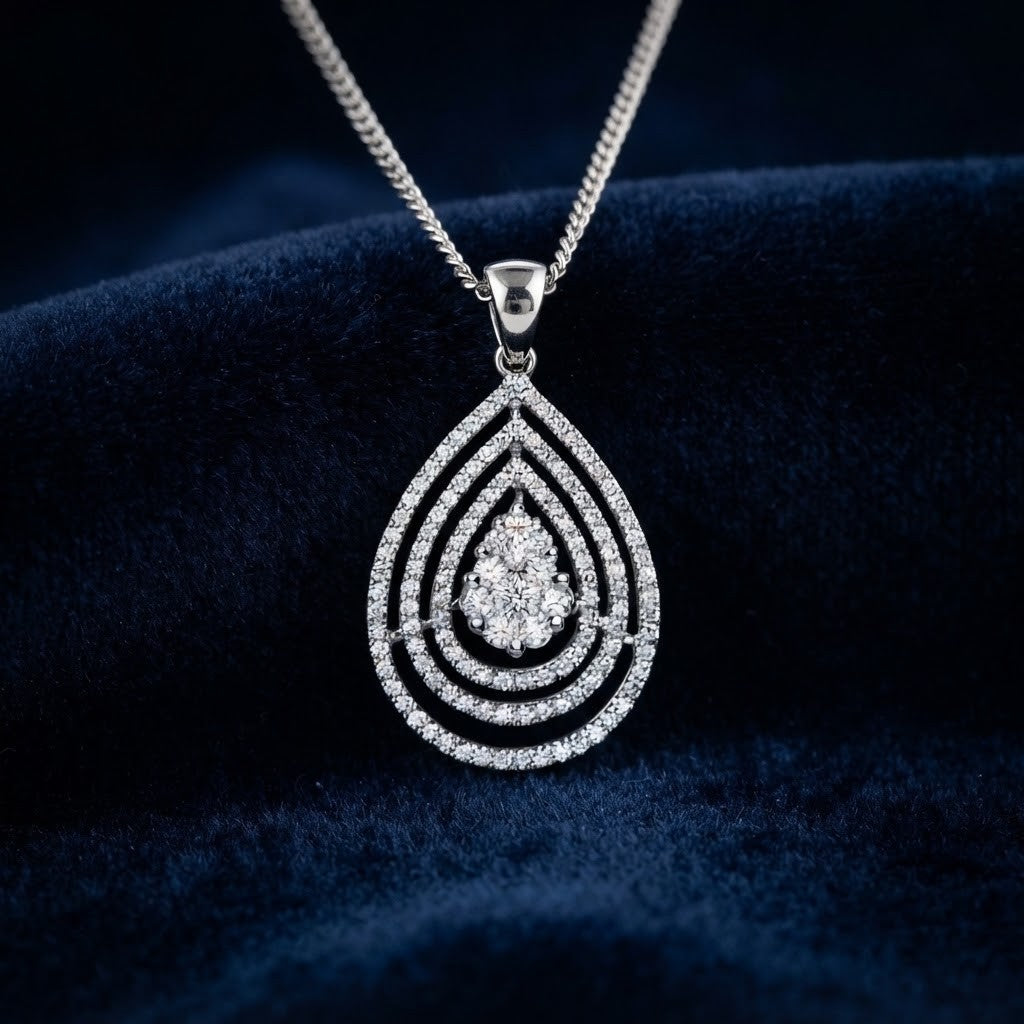 Diamond Teardrop Pear Pendant 18ct White Gold 18"/45cm Chain 0.60ctw Diamonds