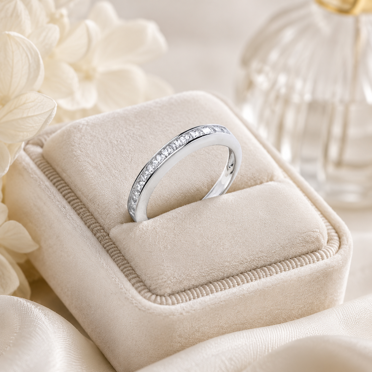Elegant Channel-Set Princess Wedding Eternity Band in Solid Sterling Silver