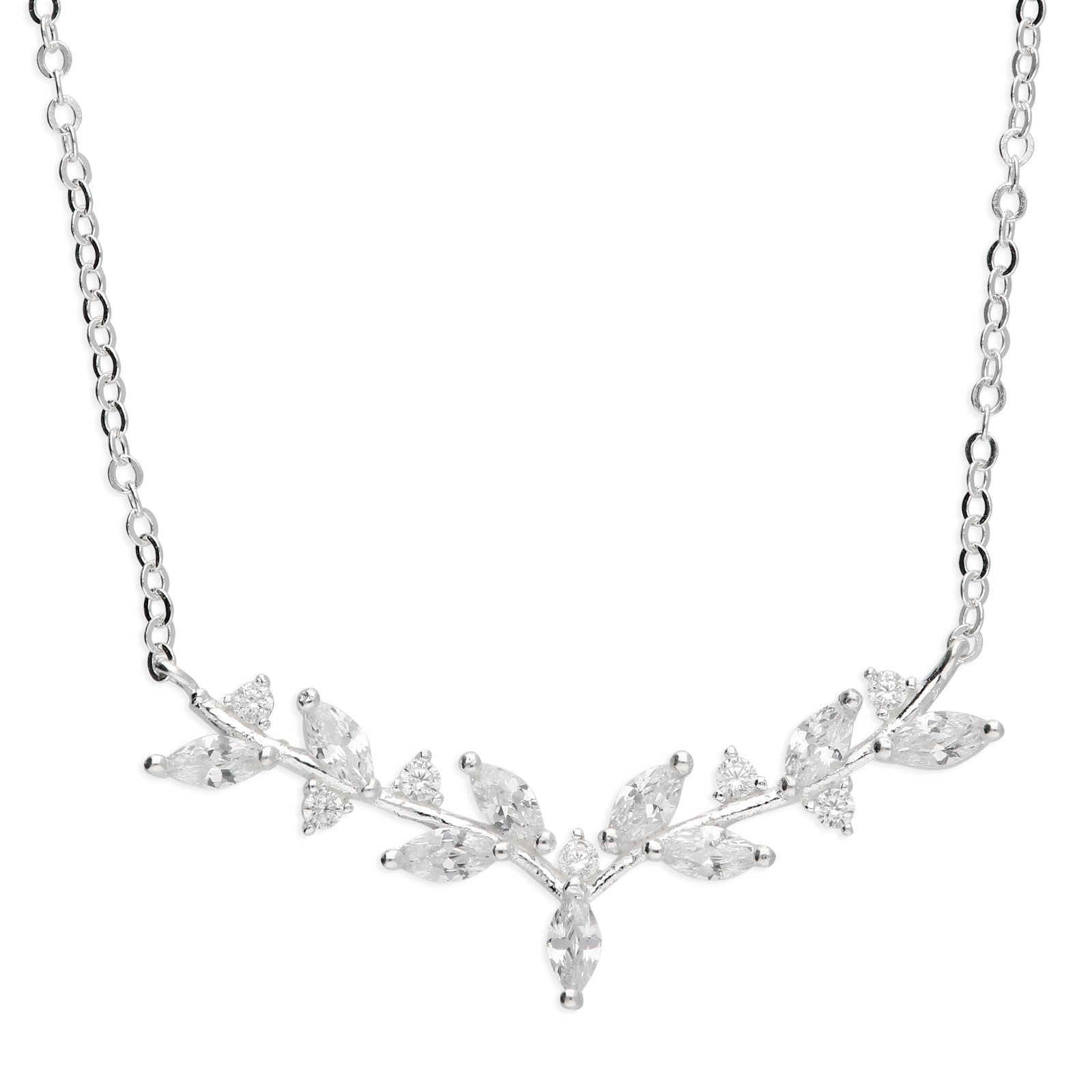 Leaf & Branch Necklace Gem Set on 925 Sterling Silver 925 hallmark
